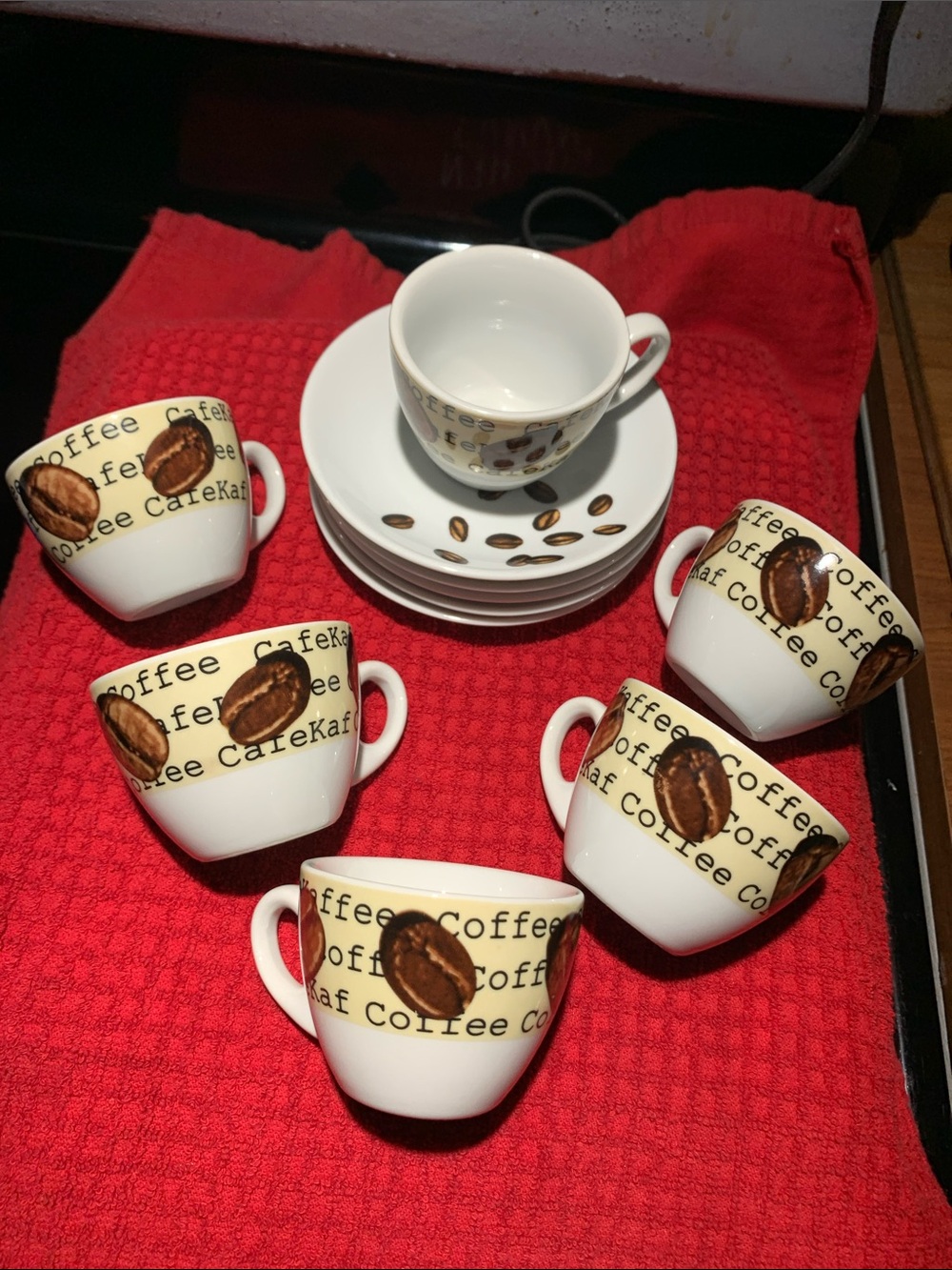 Toscana Adamo Coffee Bean Espresso Cup & Saucer Incomplete set 6 cups/5 saucers